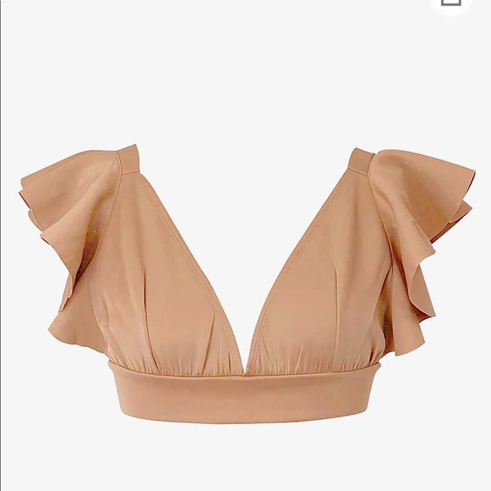 Seta Apparel mini ruffle v-neck crop top